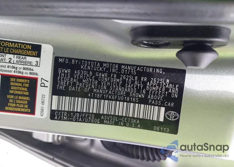 2015 Toyota Camry Se z USA, uszkodzony, nr VIN 4T1BF1FK6FU018165